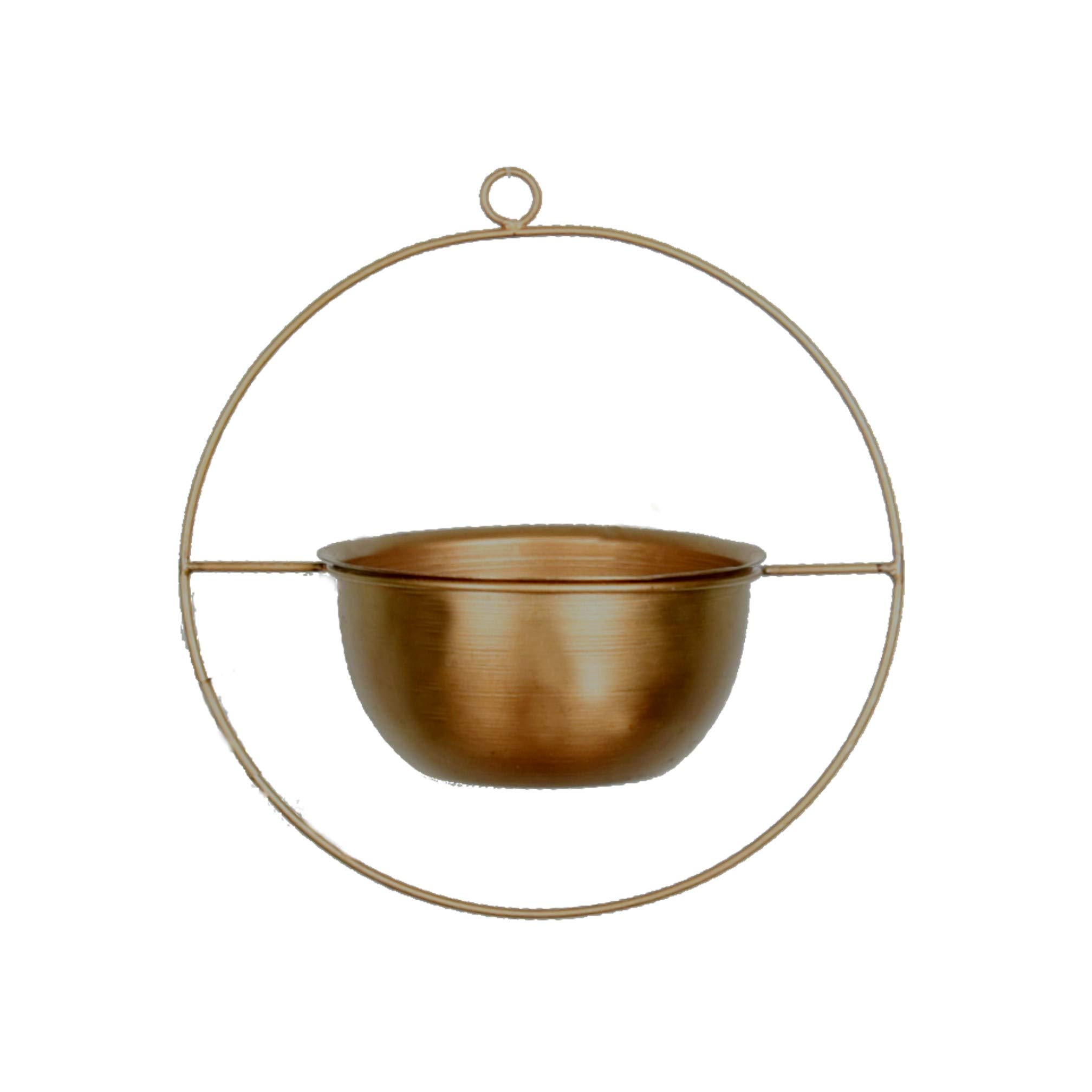 1 BHK Interiors Round Metal Plant Holder/Bird Feeder in Gold (Small)