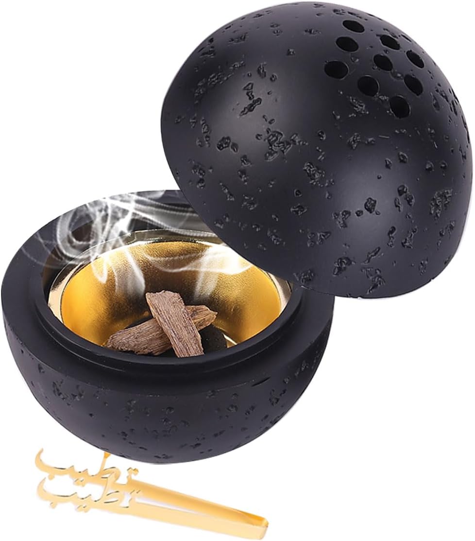 Black Meteorite Incense Burner,Frankincense Resin Incense Burner,Oud Burner, Charcoal Burners Frankincense Resin Burner, for Yoga, Spa Aromatherapy,Office & Home Decor,Eid Ramadan