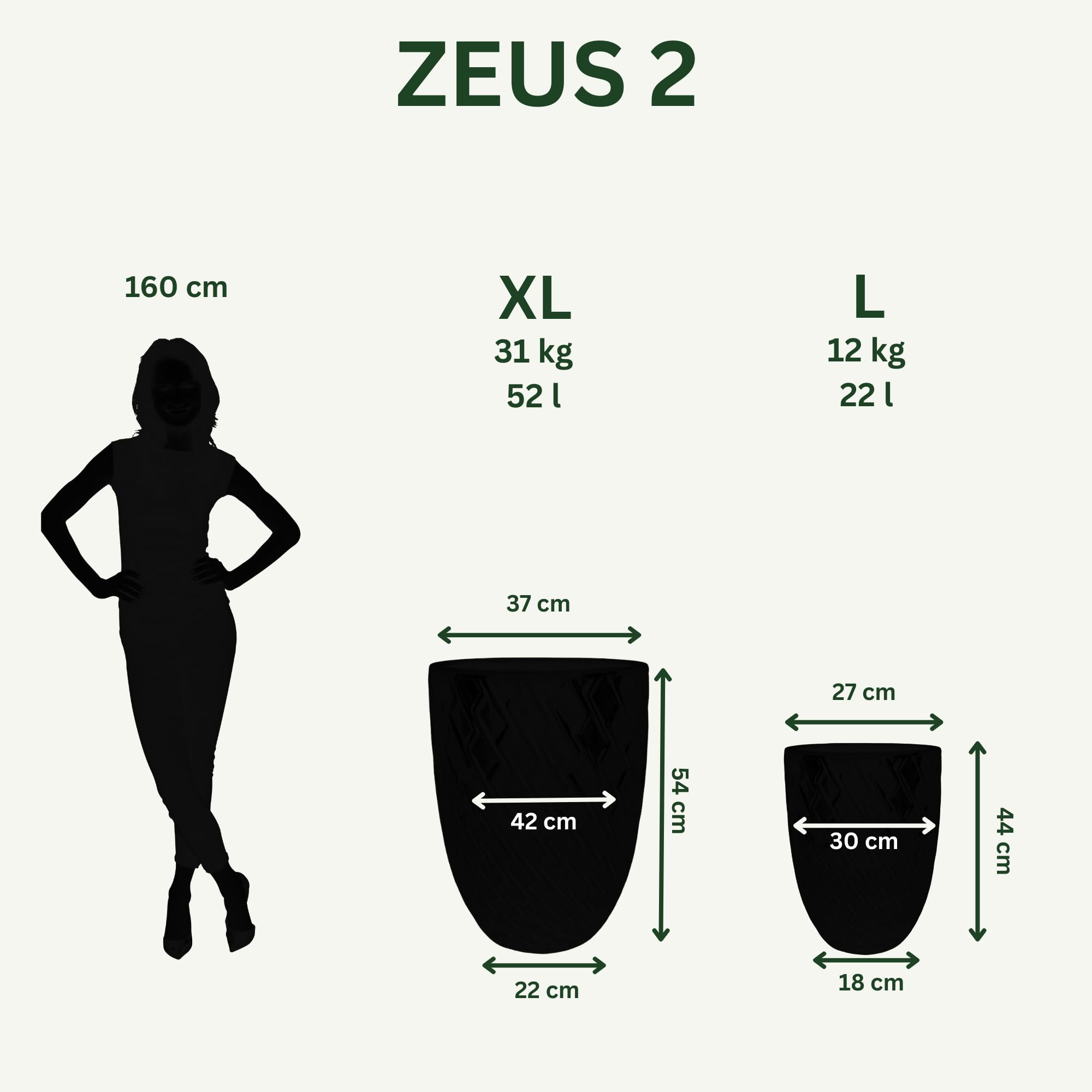 Zeus Keramik Blumentopf Elfenbein, Größe: XL, 41x54 cm, für den Innen- und Außenbereich, frostbeständig, handgefertigt, mediterraner Übertopf, Garten, Balkon, Outdoor, Dekoration