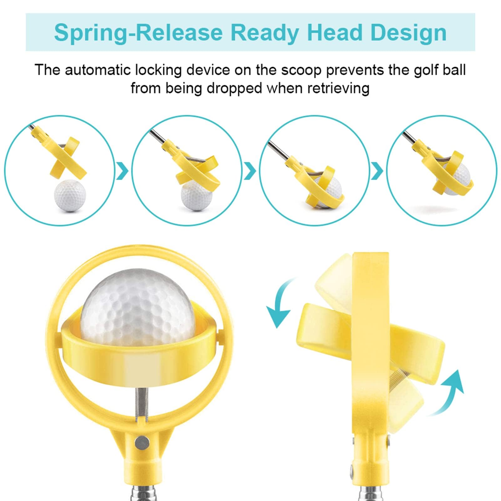 Retriever de Balle de Golf, Picker Télescopique d'Acier Inoxydable, Sélecteur de Balle (Jaune)