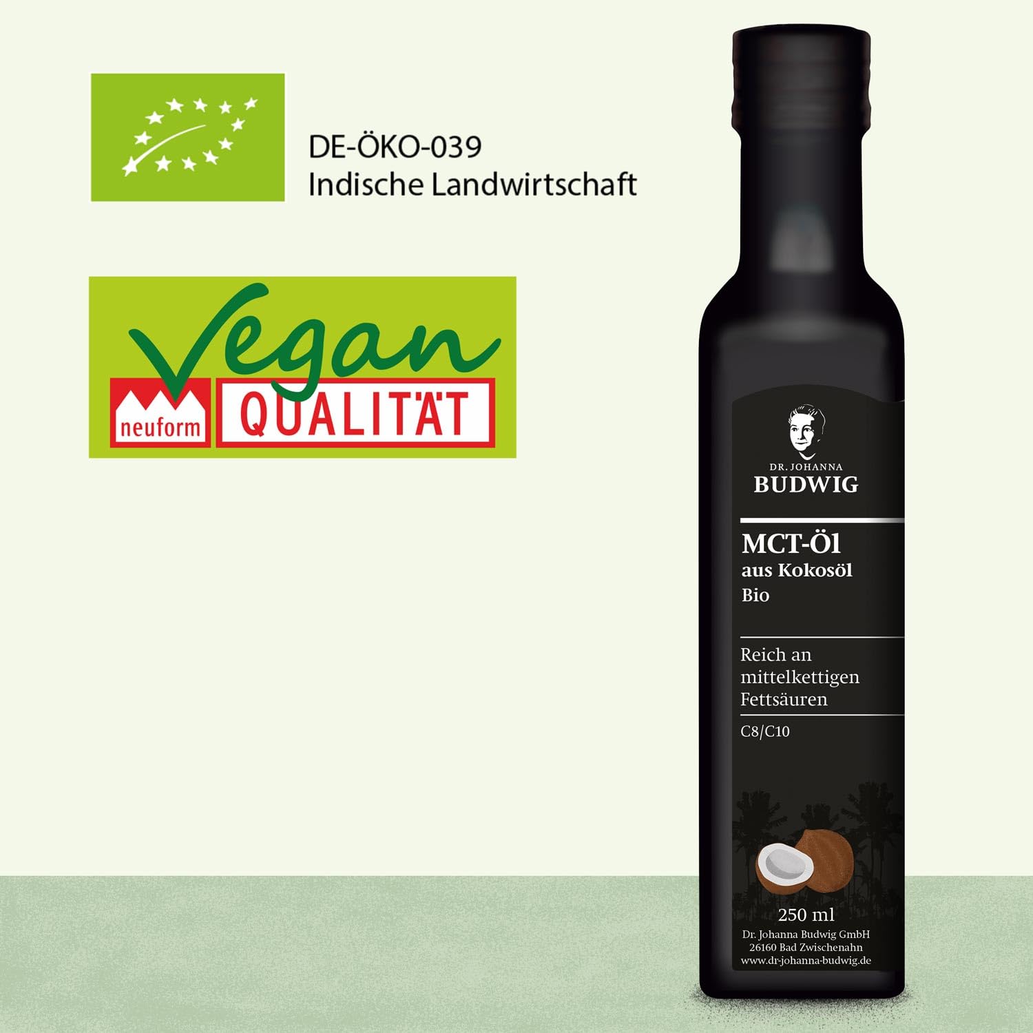 Dr. Budwig Kokosöl Bio MCT Öl (500ml) nativ kaltgepresst | C8 & C10 Fettsäuren - vegan & ketogene Ernährung - flüssig - geschmacksneutral - mct oil - Ketone zum trinken - kokosnussöl