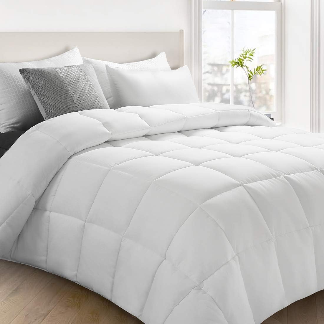 Fraylon All Season Twin Size Comforter, Hypoallergenic Quilted Down Alternative Comforter Hotel Luxury Collection Reversible Duvet Insert with Corner Tabs, Fluffy & Lightweight,64x88 Inches,White