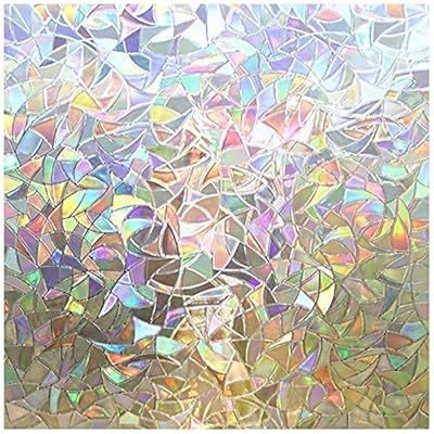 rabbitgoo Window Privacy Film, Rainbow Window Clings, 3D Decorative Window Vinyl, Stained Glass Window Decals, Static Cling Window Sticker Non-Adhesive, 35.4 x 157.4 inches