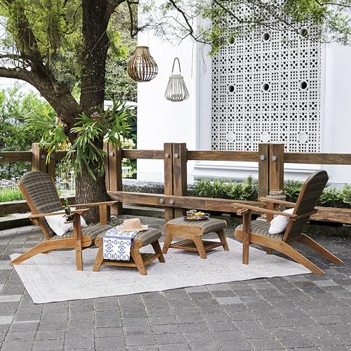 Cambridge Casual Auburn Teak Wood Padded Woven Seat Patio Conversation Set, 4 Piece