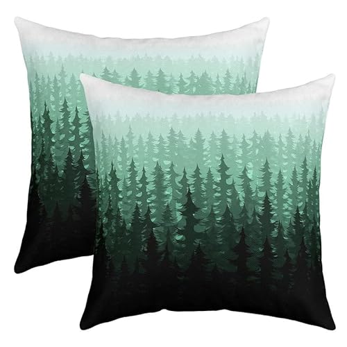 Feelyou Fog Forest Decorative Throw Pillowcases Botanical Pine Trees Throw Pillow Covers 18"x18" Set of 2 Soft for Watercolor Style Green Pillow Cases Cushion Covers Room Decor Cushion Cases