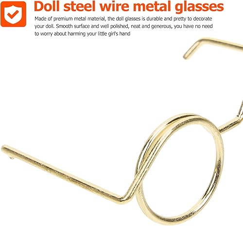 Miniatura 7 de NUOBESTY 10 lentes de muñeca con borde de alambre de metal, sin marco, lentes de vestir para muñecas, accesorios de disfraz (dorado)