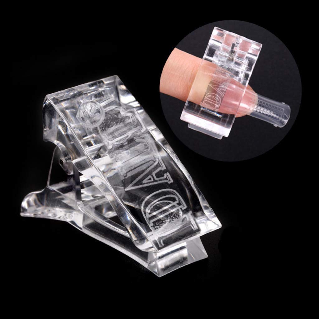 IDALL 10pcs Small Size Quick Building Poly Gel Nail Tips Clip - Plastic Transparent Fingernail Extension UV LED Builder Clamps, Hold Finger Mould Tighter,Reusable Assitant Nail Art Equipment