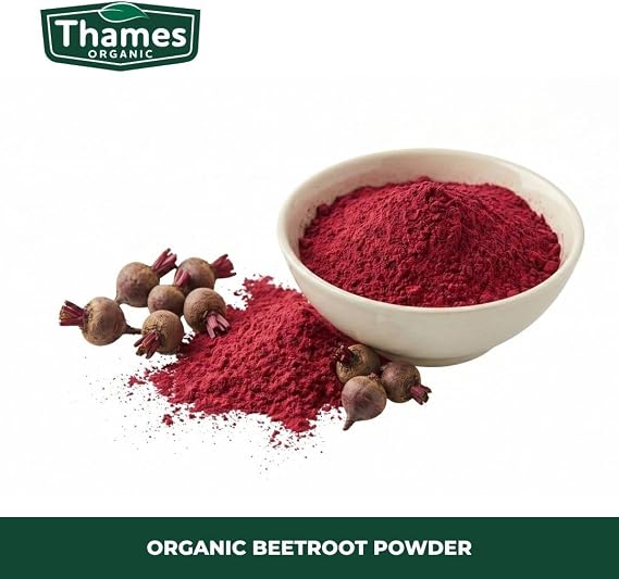 Organic Beetroot Powder – 100% Ground Beetroot – Non-GMO, No Additives – Certified Organic – Natural Colouring & Cooking Ingredient – Resealable Pouch by Thames Organic 250g