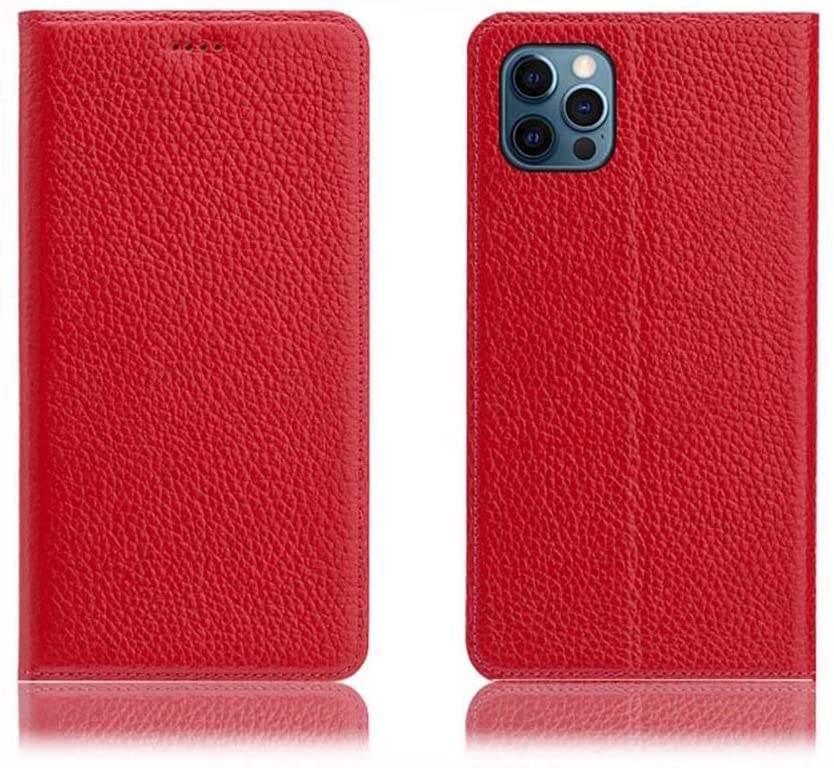Housse iPhone 12 Pro Max cuir rouge anti-rayure avec support clapet magnétique