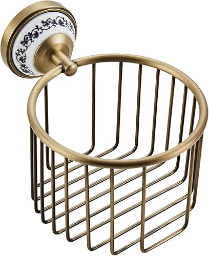 Miniatura 12 de Portarrollos de papel higiénico vintage montado en la pared, cesta de alambre de papel higiénico de baño, latón envejecido Cesta de alambre de papel