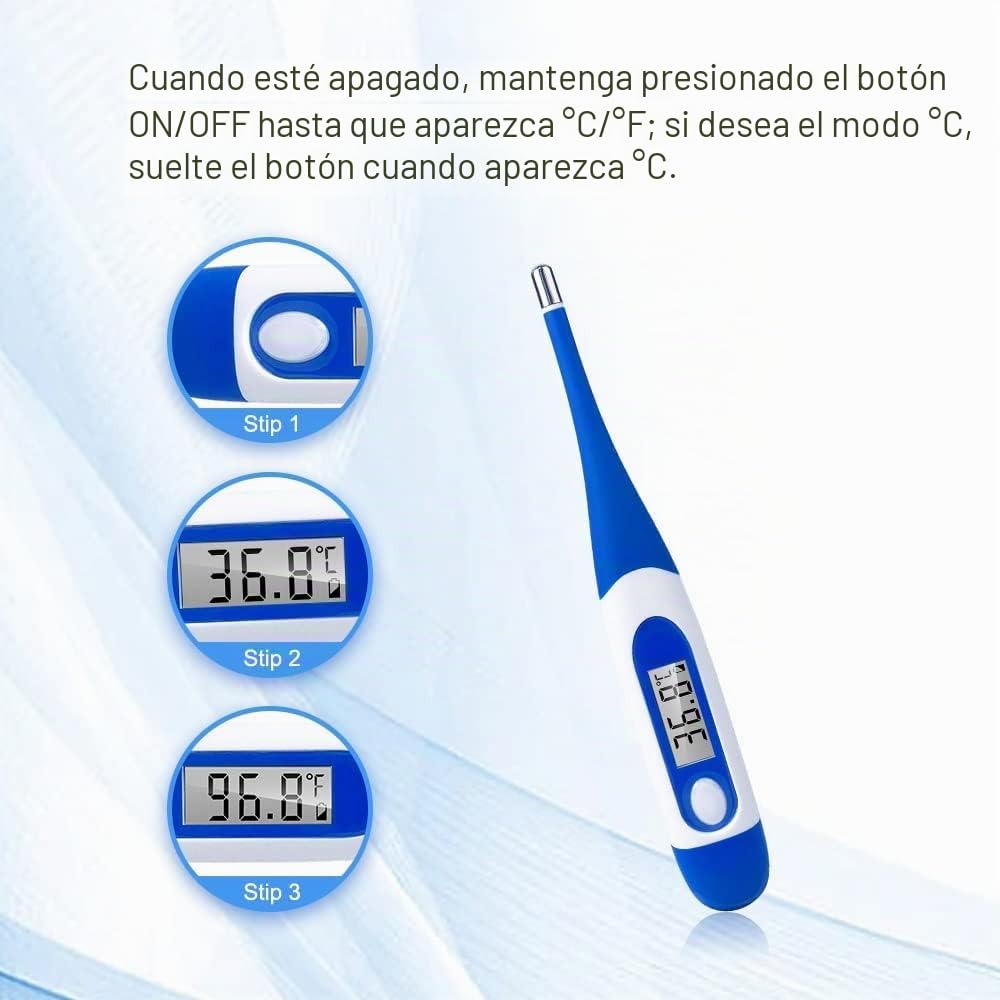Berrcom Termómetro Digital Flexible para Adultos y Niños, Termómetro Bucal y Antebraquial Termómetro Médico Impermeable con Alarma de Fiebre