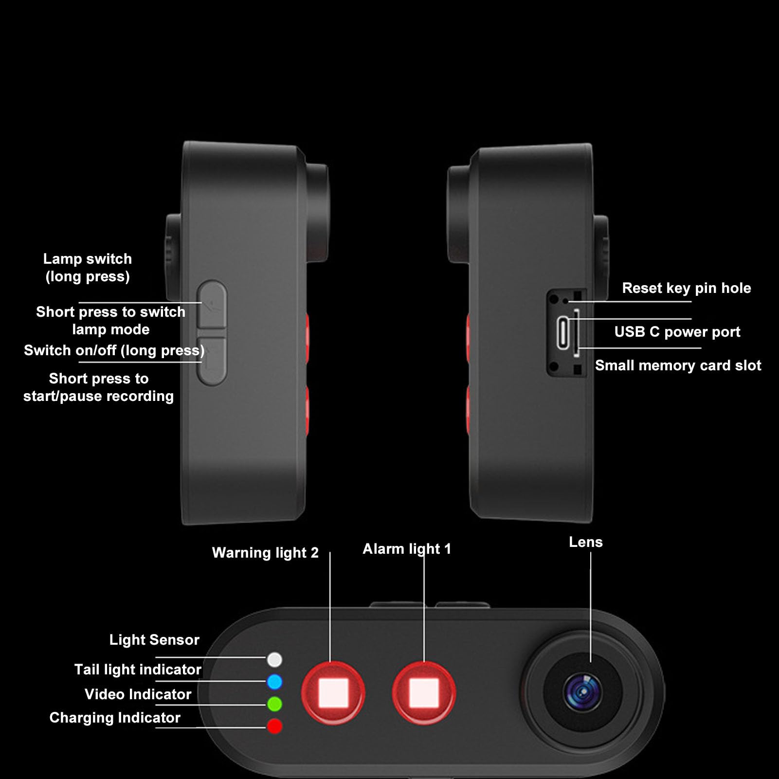 CHICIRIS Kamera Rowerowa, światło Ogona 1080p Wodoodporne Aplikacje Pętla Sterująca Kamera z Tylnym Widokiem na Rower do Roweru do Roweru na Zewnątrz
