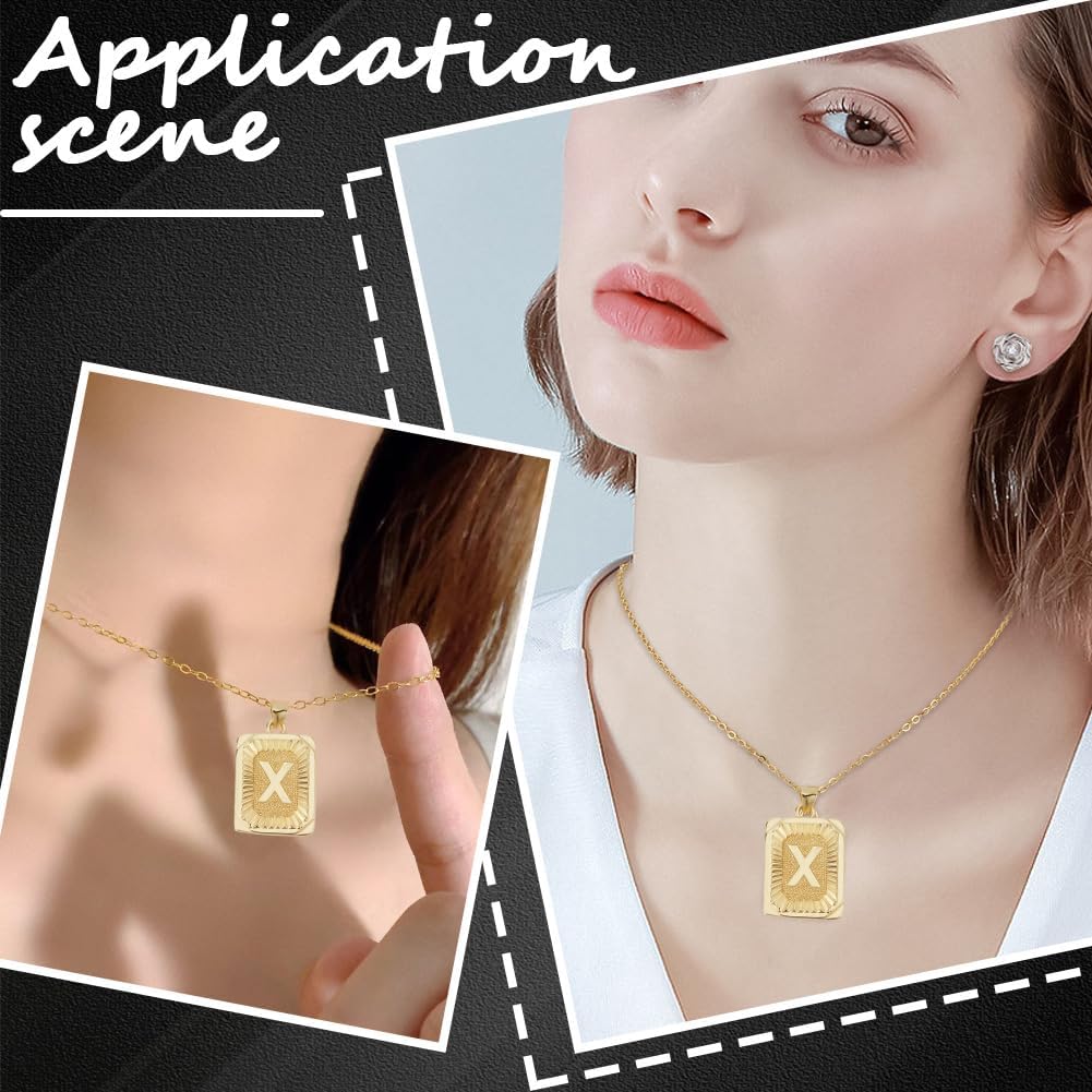 Beebeecraft 1 Box 1Pc Alphabet A-Z Necklaces for Men Women 18K Gold Plated Brass Initial Letters Necklaces with Rectangle Velvet Pouches for Men Women