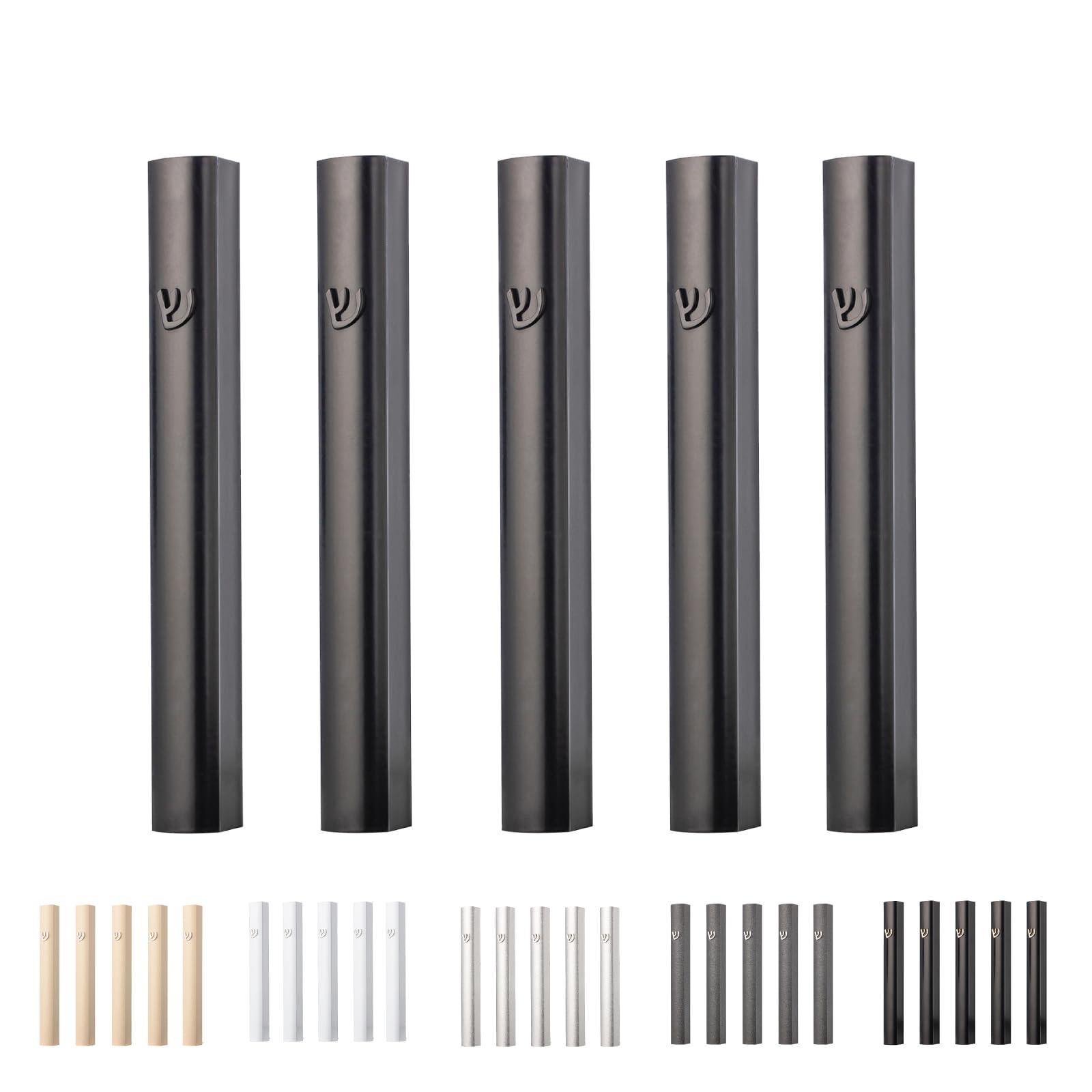 Ateret Judaica Pack of 5 Matte Black Aluminum Waterproof Mezuzah Case, Fit up to 5