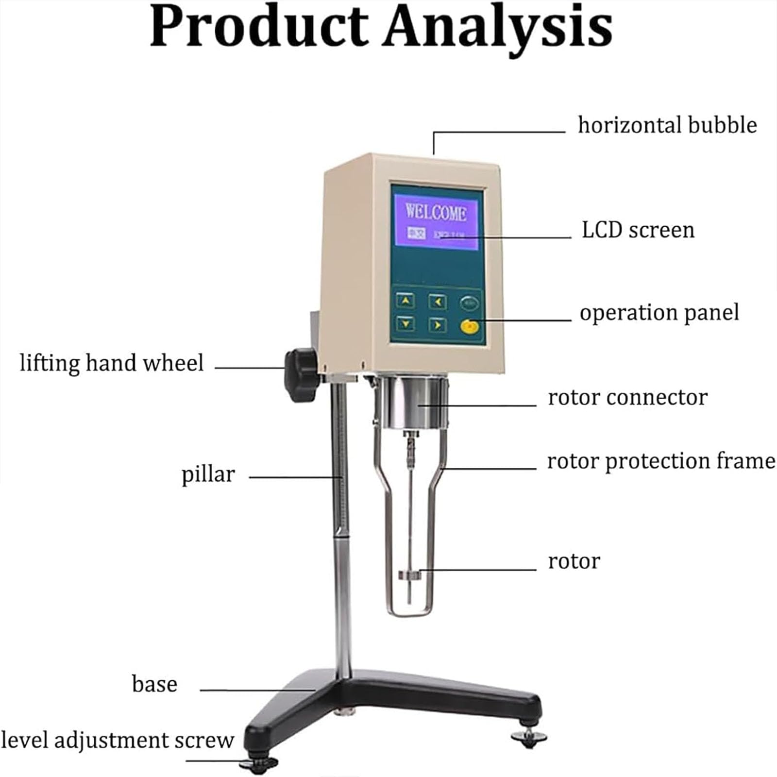Viscosímetro rotacional Digital, medidor de viscosidad con 4 rotores y Pantalla LCD, Rango de 1 a 100000 MPa·s, Velocidad Ajustable, para mediciones de viscosidad de fluidos.