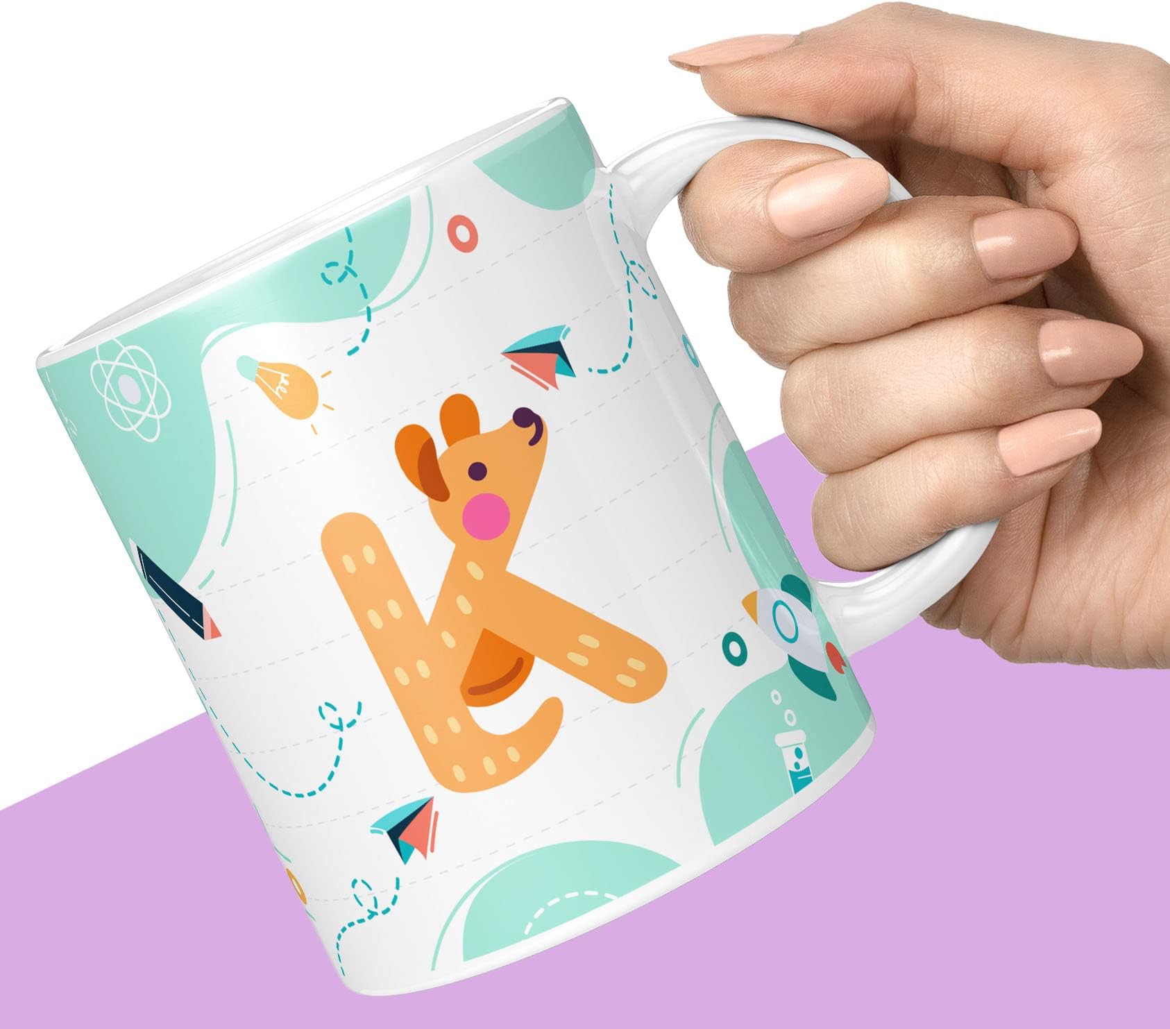 NH10 DESIGNS Colorful Alphabet Letter K Printed Coffee Mug For Kids Girls Boys Friends Love Best Gift For Birthday Anniversary Initial Letter K (Microwave Safe Ceramic Tea Coffee Mug-350ml) - ABVWM2 165