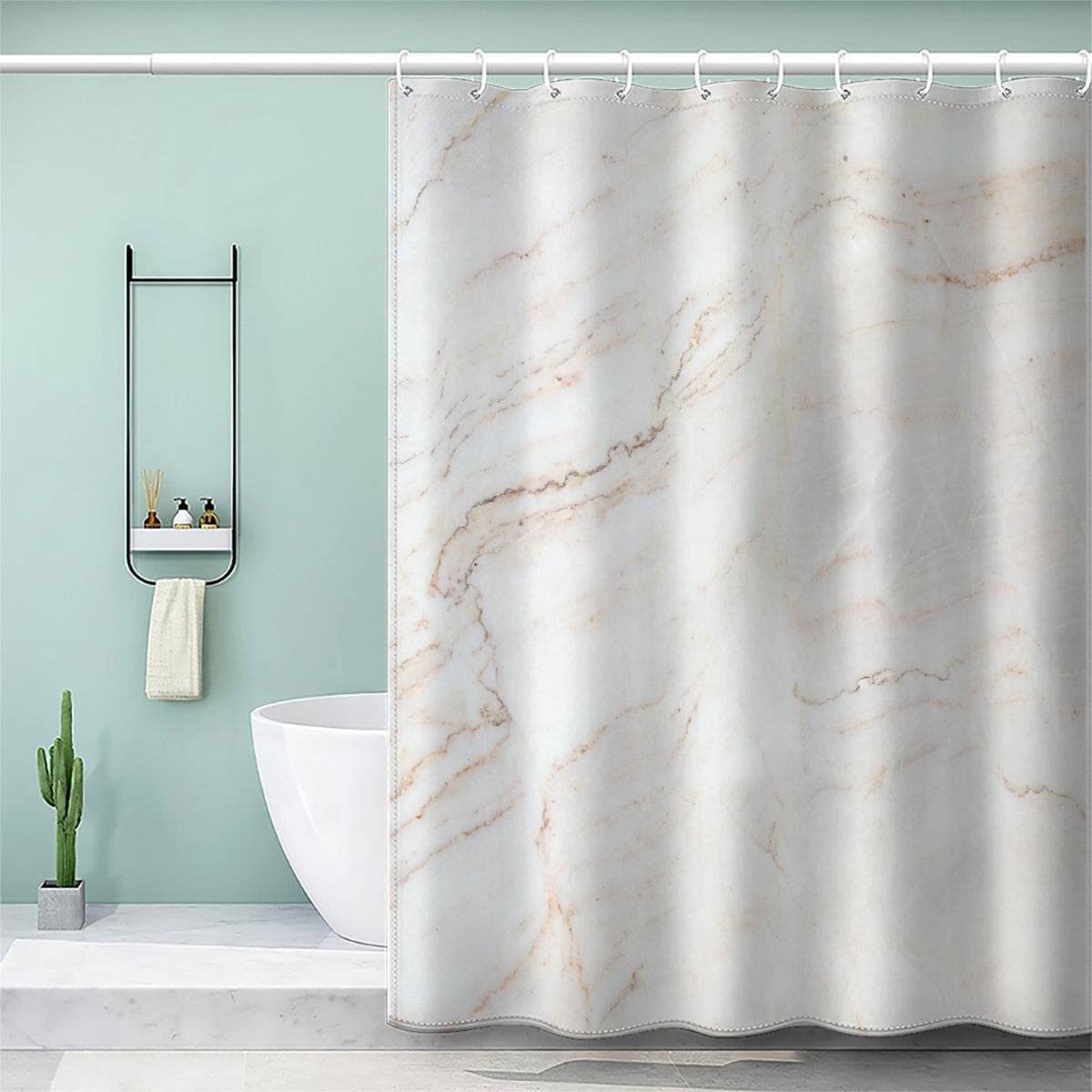 AOLIGL Marble Shower Curtain 180x200cm White Funny Shower Curtains Quick-Drying Waterproof Shower Curtains Mould Proof Resistant With 12 Hooks and Weighted Hem