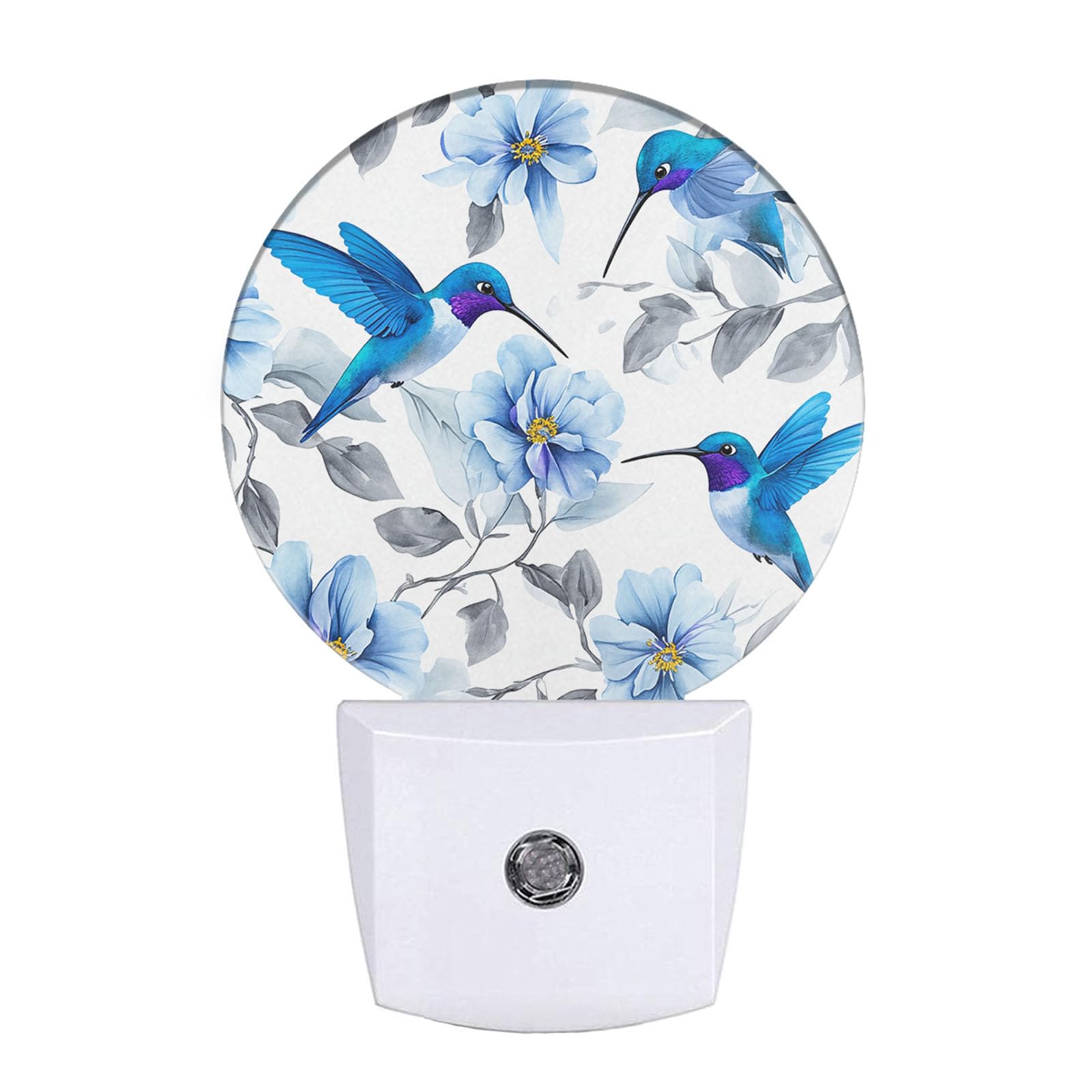 EKOBLA Blue Hummingbirds Floral Night Light Birds Peony Flowers with Leaf Plug-in Nightlights Auto on/Off LED Lighting 0.5W Sleep Friendly for Men