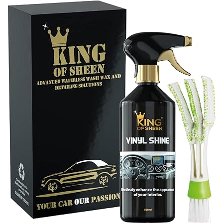 King of Sheen Vinyl Shine Car Dashboard Cleaner and Car interior Cleaner + Handy Vent Duster Brush, Effortlessly Enhance the Appearance of your Cars Interior, 500ml