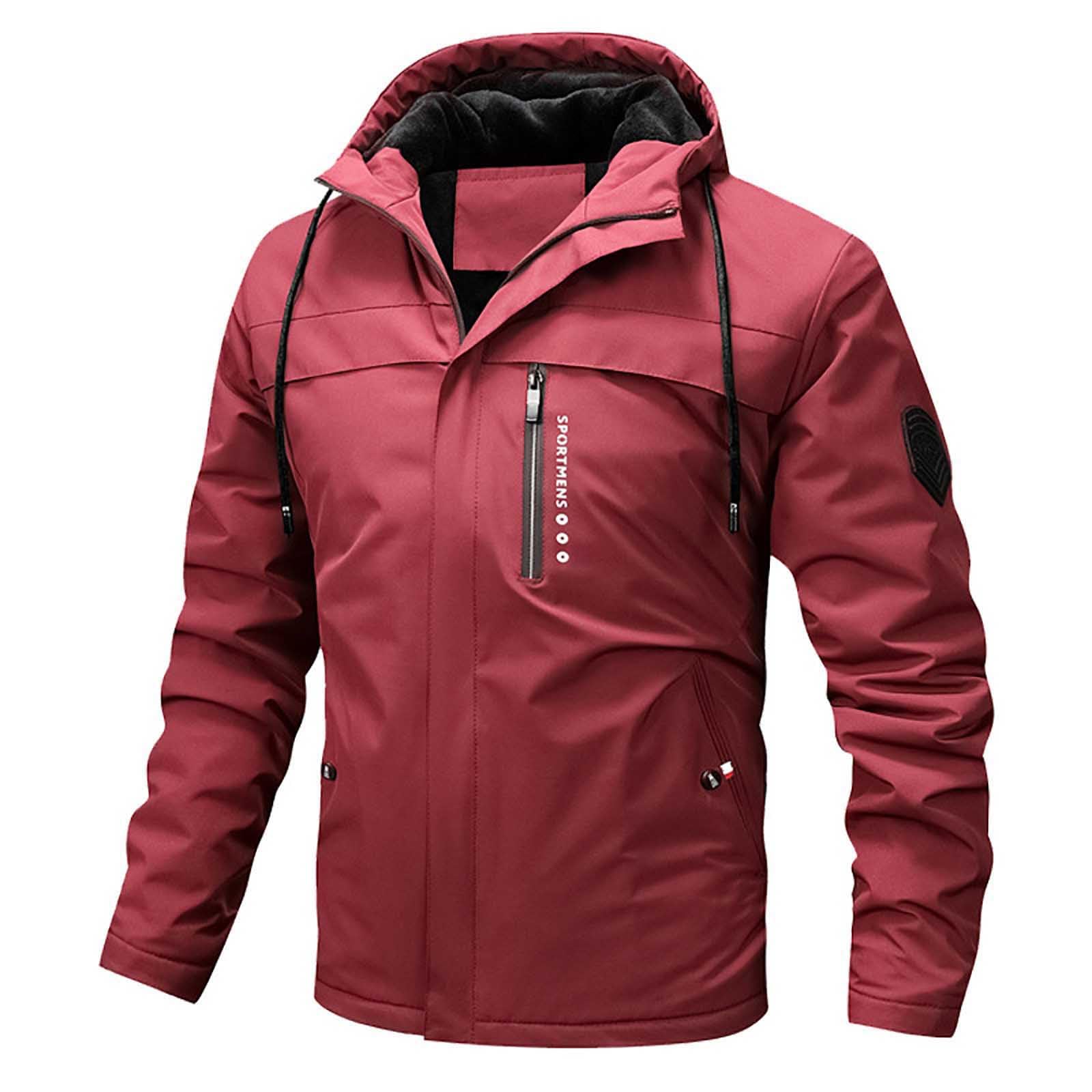 Generisch Giacca in pile da uomo, vintage, con cappuccio, tinta unita, da trekking, calda imbottitura, con cappuccio, giacca funzionale