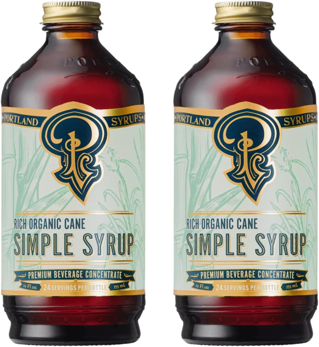 Portland Syrups Organic Cane Simple Syrup - Drink Mix for Exceptional Cocktails, Sugar for Drinks, for Coffee, Mocktails, Baking, 12 oz, 24 Servings - Pack of 2