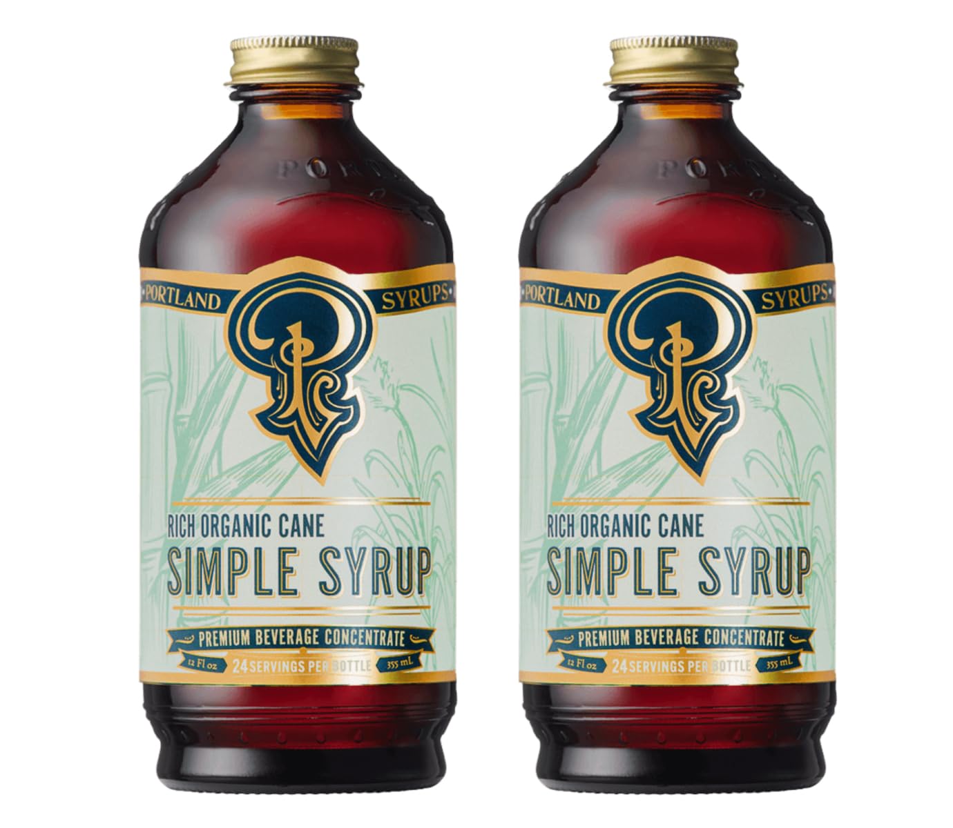 Portland Syrups Organic Cane Simple Syrup - Drink Mix for Exceptional Cocktails, Sugar for Drinks, for Coffee, Mocktails, Baking, 12 oz, 24 Servings - Pack of 2