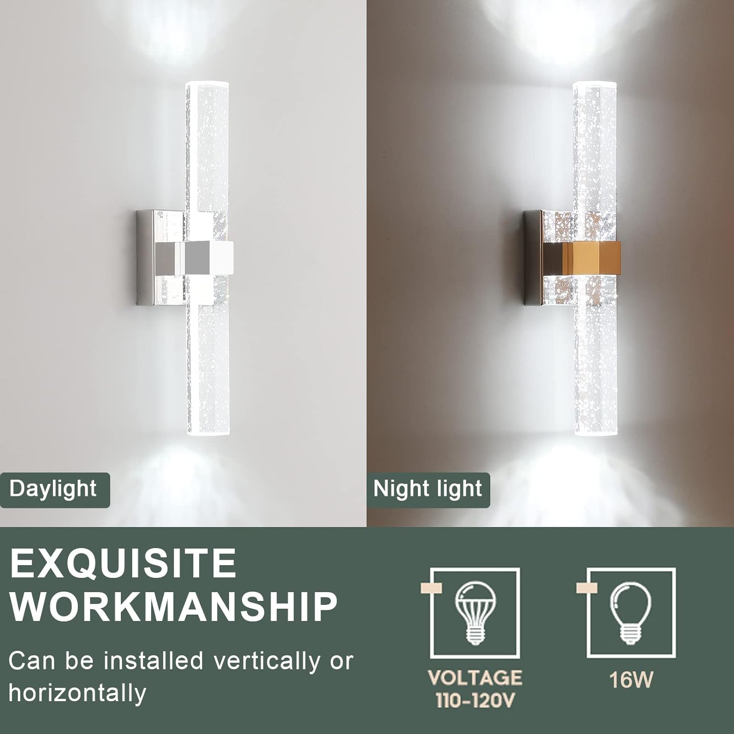 Aipsun Bathroom Light fixtures, Chrome Vanity Lights with Bubble Crystal,19.7inch Modern Vanity Lighting fixtures Bathroom Wall Light Fixtures Over Mirror(White Light 6000K)