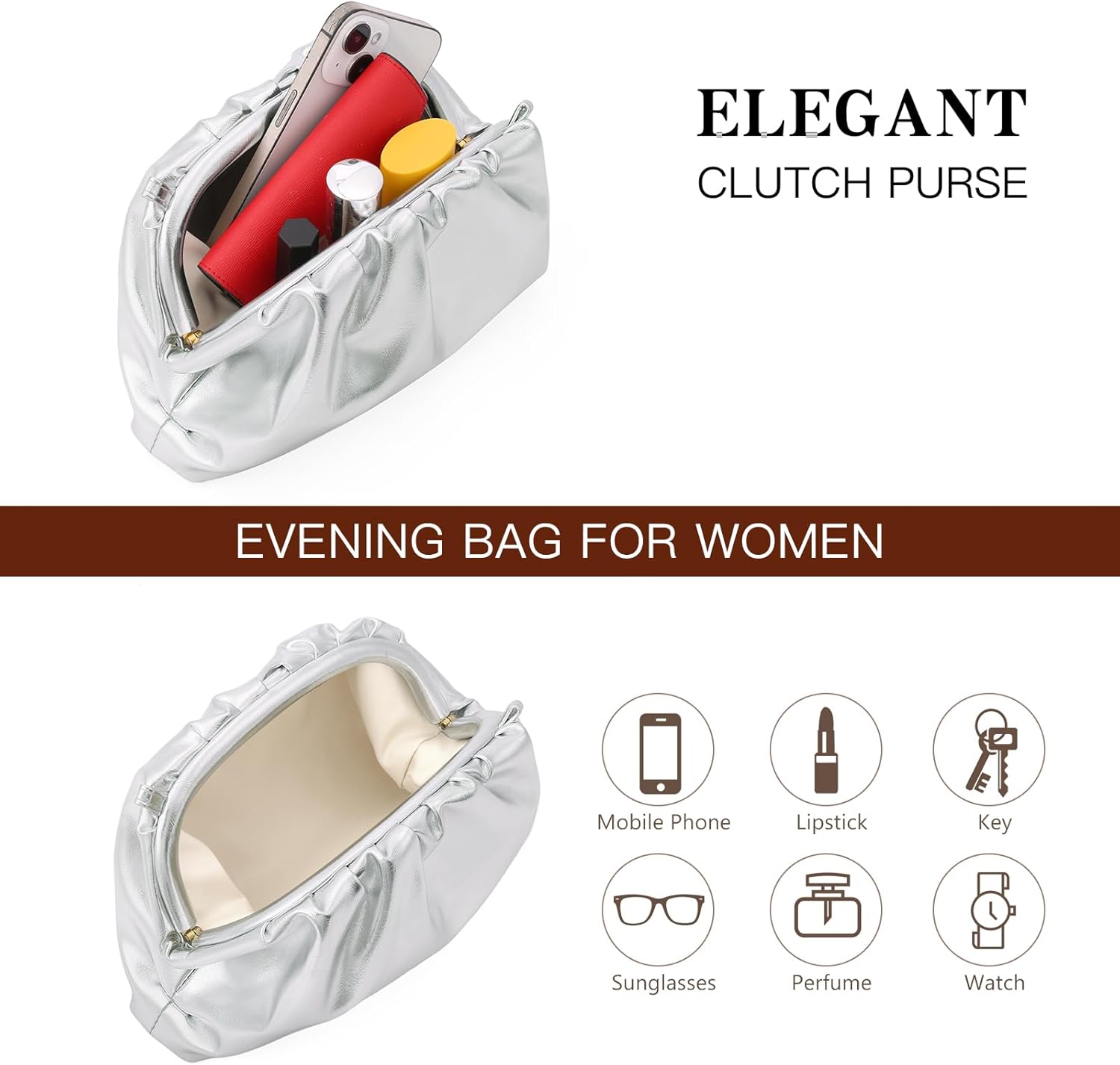 Clutch Purse Soft Leather RuchedEvening Bags for Women Crossbody Bag Luxury Handbags for Wedding Formal Party Night - Image 4