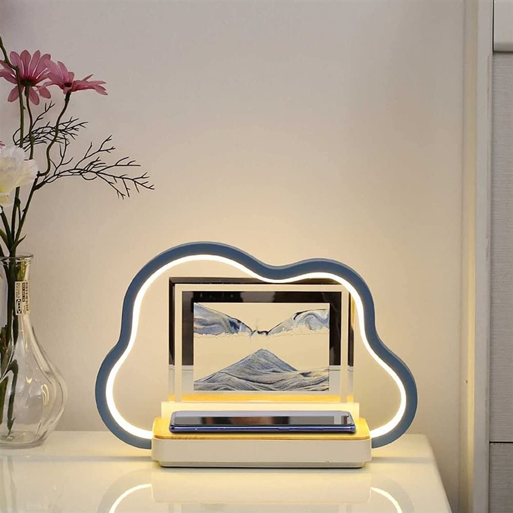 TUKRKRS 12W Cloud Shape Liquid Moving Sand Lamp,3D Neutral Light Hourglass Lamp with Touch Switch,Round Glass Moving Sand Art Picture,Sand Decor
