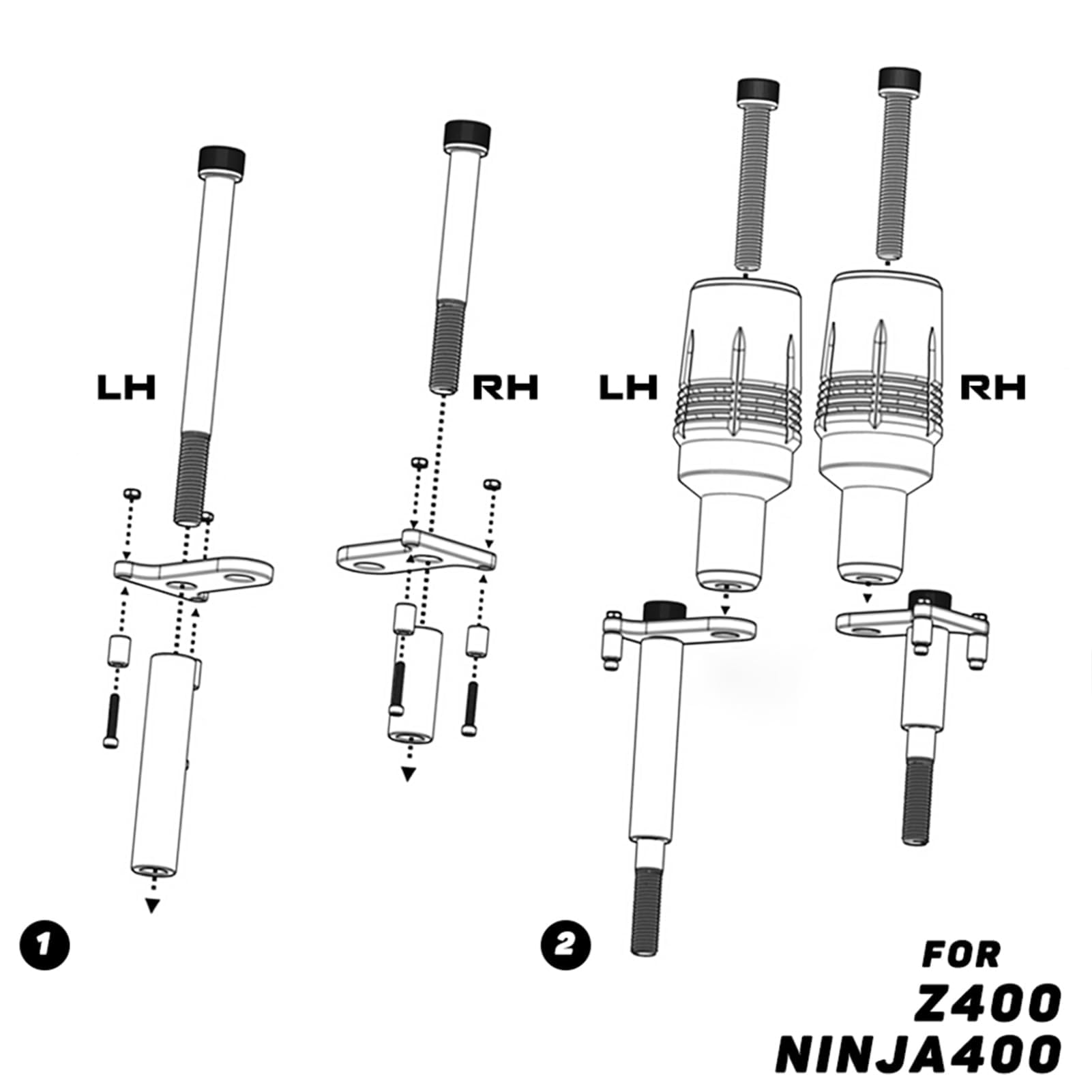 Motorrad Sturzschutz Crashpads für Ninja 500 SE Z500 Ninja400 Zubehör | Motorrad zubehör | Ninja 500 SE Z500 NINJA500 2025 2026 | Ninja 400 Ninja400 Z400 | Motorrad Sturzpads Sturzschutz Crashpads