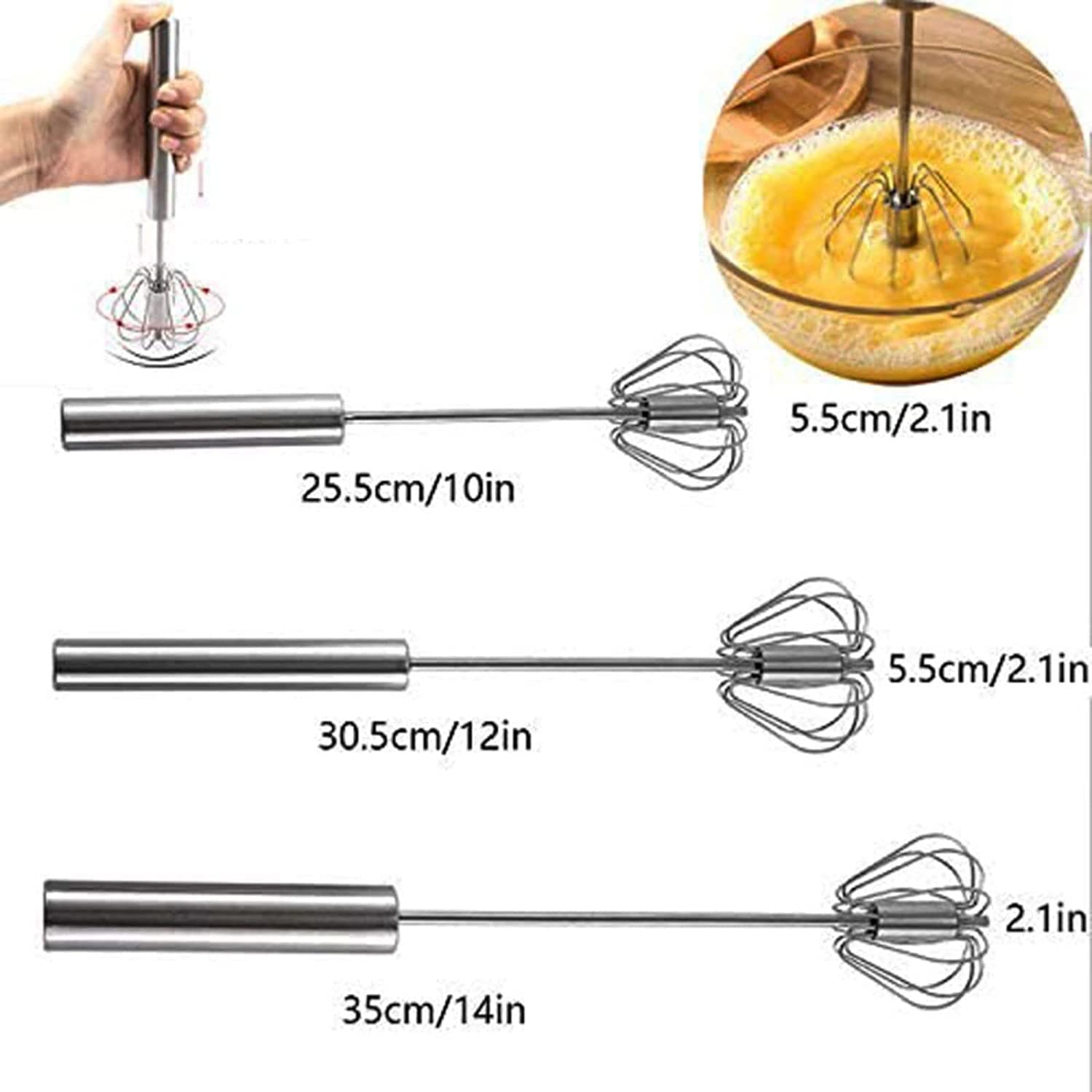 Trzepaczka do jajek Półautomatyczna obrotowa trzepaczka do jajek Mikser ręczny ze stali nierdzewnej Narzędzie kuchenne (kolor: S25,5 cm) (S25,5 cm)