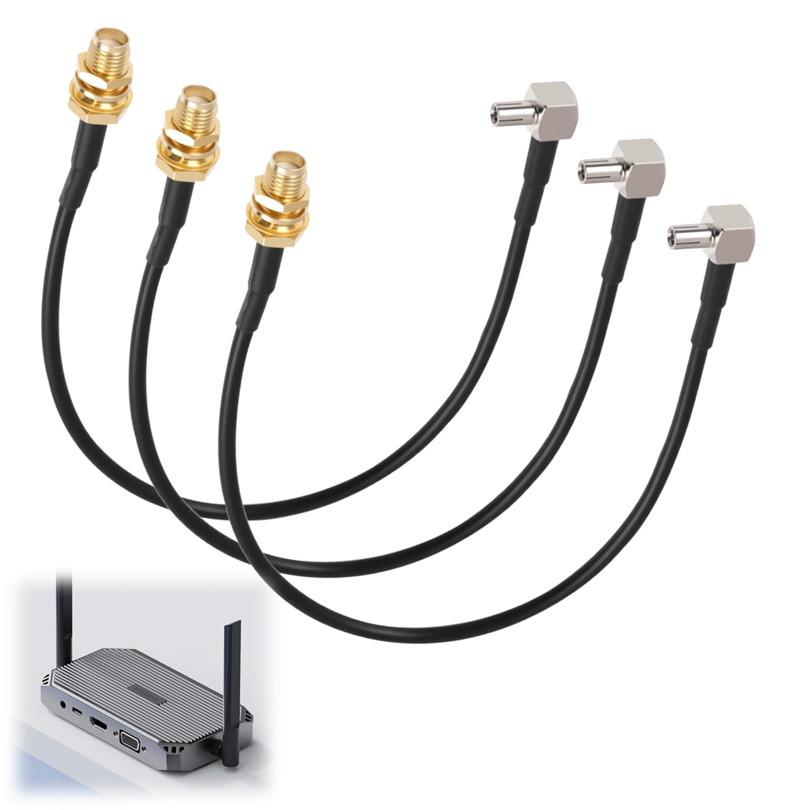 3 x adapter antenowy TS9 męski na SMA żeński, 20 cm RG174, kąt prosty, do routera Netgear, Huawei, ZTE 4G LTE 4G, mobilny wzmacniacz sygnału internetowego 3G 4G 5G