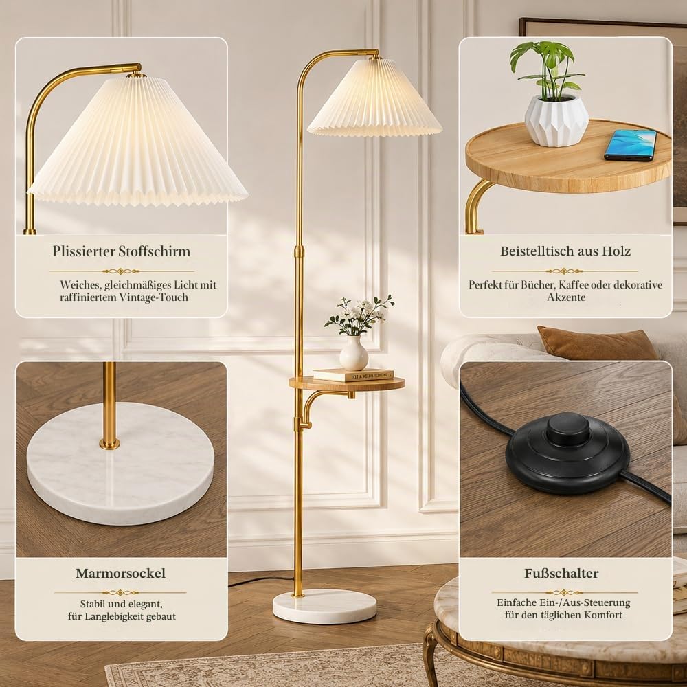 Stehlampe mit Tisch-Faltenschirm, vertikale Lampe, multifunktionale Stehlampen mit Trennwand, verstellbarer Kopf, Steh-Stehleuchten, Sofa-Eck-Leselampen, hohe Lampen für Schlafzimmer Wohnzimme
