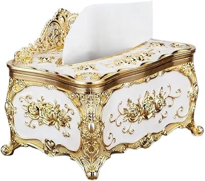 European Crown Tissue Box Removable Tissues Napkin Holder Desk Coffee Table Living Room Tissue Case Manual ColoringGolden White Box