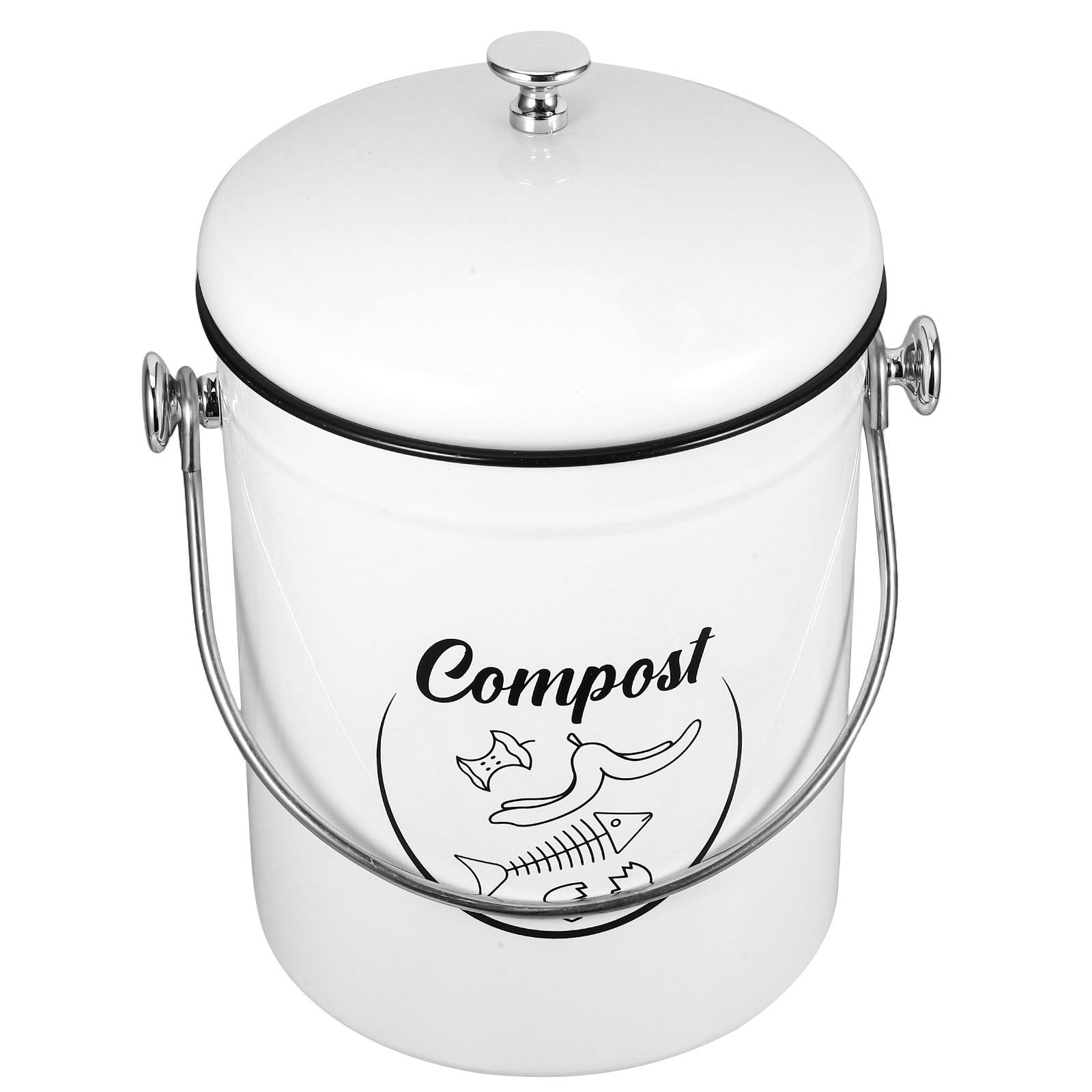 Blanc Bac à Compost avec Couvercle en Fer 5l, Cuisine