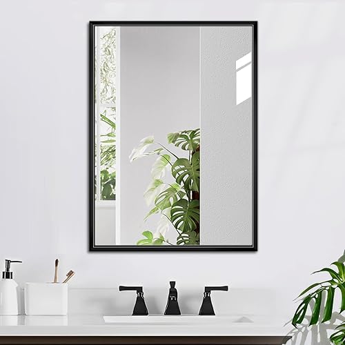 Miniatura 5 de FEUKNY Espejo de baño con marco de metal negro de 22 x 30 pulgadas, espejo de pared rectangular, antioxidante, espejo de tocador de vidrio templado
