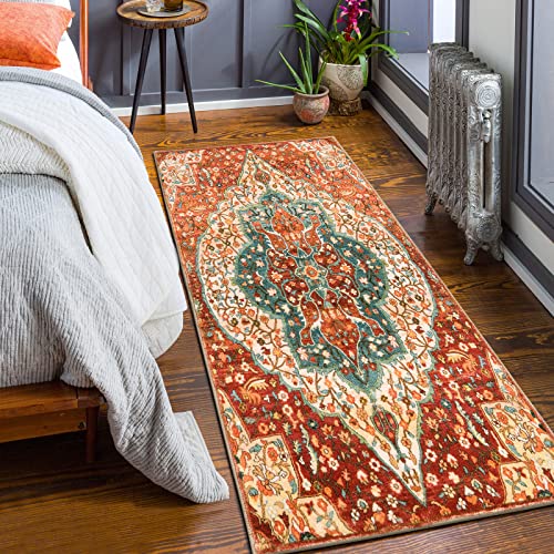 Chaelilife Persian Floral Area Rug - 2'X4.3'' Ft Oriental Hallway Entry Rug Boho Collection Throw Rug Faux Wool Runner Mat Non-Slip Washable Carpet For Indoor Kitchen Laundry Room Entrance #TOP4