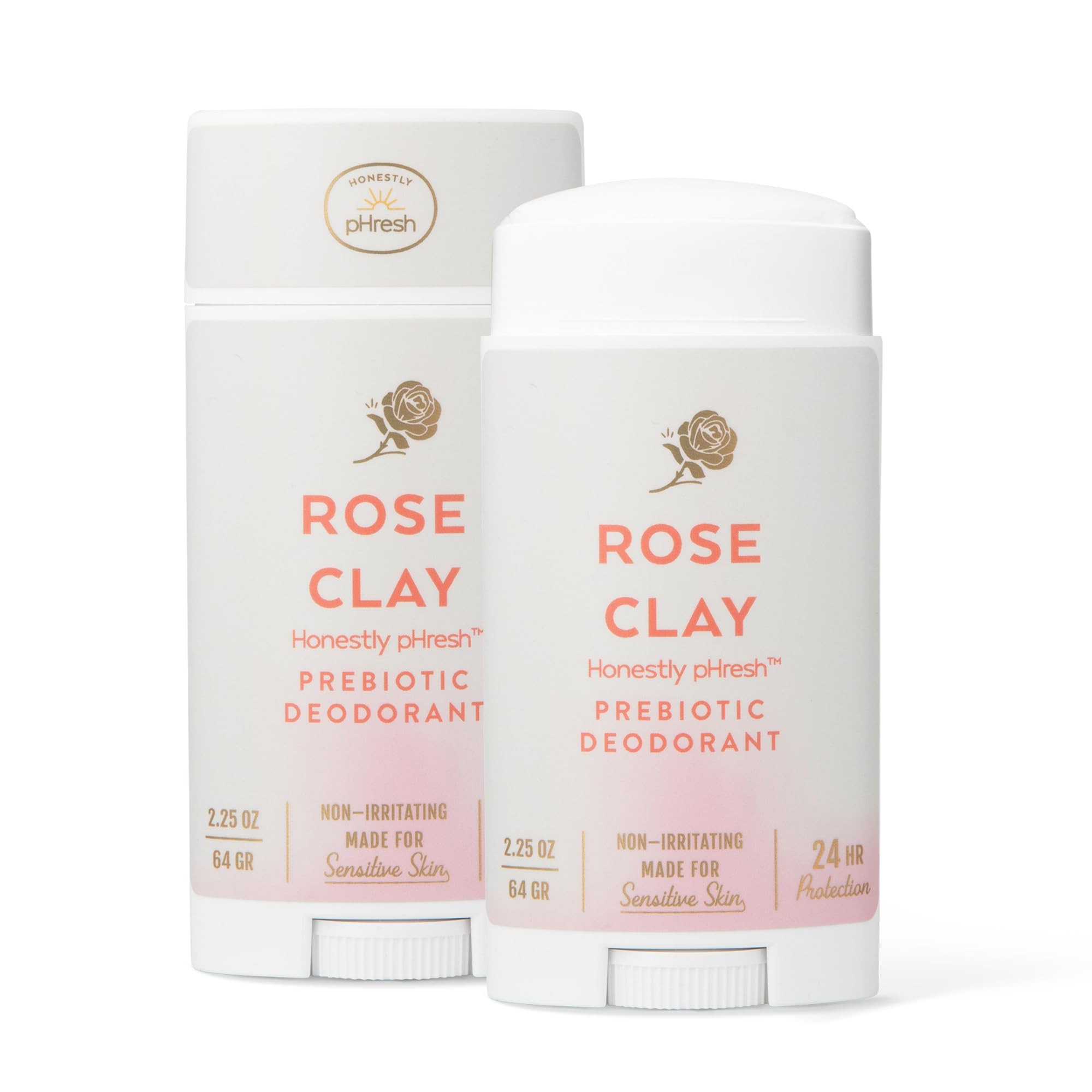 Honestly pHresh Prebiotic Natural Deodorant for Women – Aluminum & Baking Soda Free with 24 Hour Odor Protection. Clean Vegan Deodorant for Sensitive Skin. Made In USA – Rose Clay Scent, 2.5 oz