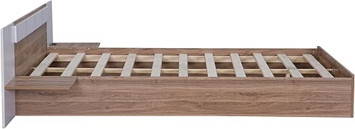 Miniatura 7 de SOFTSEA Marco de cama Queen con puertos USB y enchufes, plataforma de madera con cabecero y estantes