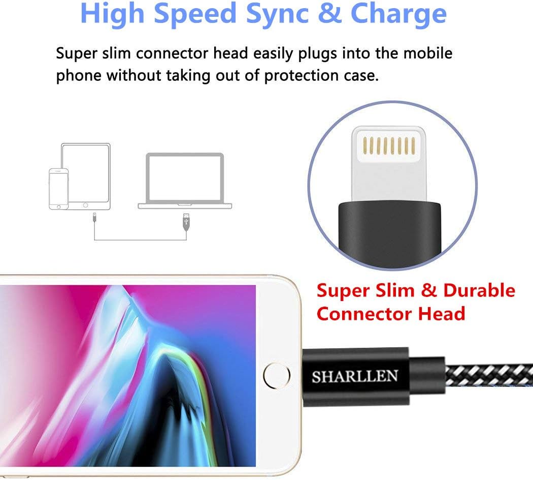 Flash Deals - 70% OFF iPhone Charger Cable 3Pack 3FT MFi Certified Sharllen Nylon Braided iPhone Charging Cord Fast USB Charging Cell-Phone Lightning Wire Compatible iPhone 11/XS/Max/XR/X/8P/8/7/7P/6/iPad/iPod(Black-3FT)