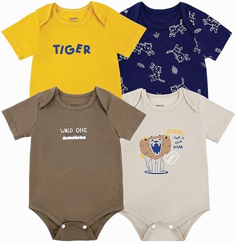DOKMA Paquete de 4 mamelucos azules para bebés, set de regalo para bebé, recién nacidos y bebés, 0-12 meses