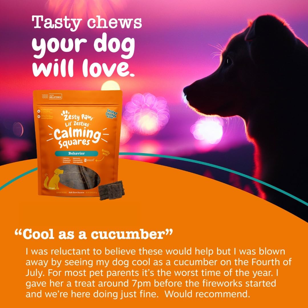 Zesty Paws Flavored Soft Chews - Calming for Dogs Anxiety Composure Relief with Ashwagandha Melatonin Chamomile Passionflower Dog Stress Separation Aid for Fireworks and Thunder 20 oz