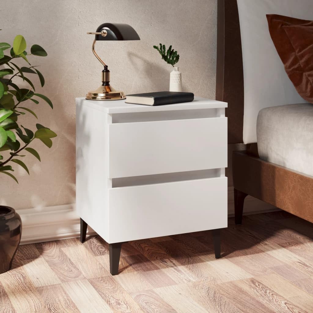 Juego de 2 mesitas de noche, color blanco, 40 x 35 x 50 cm, material de madera con dos cajones, mesa auxiliar estable para dormitorio y salón, encanto industrial, fácil limpieza
