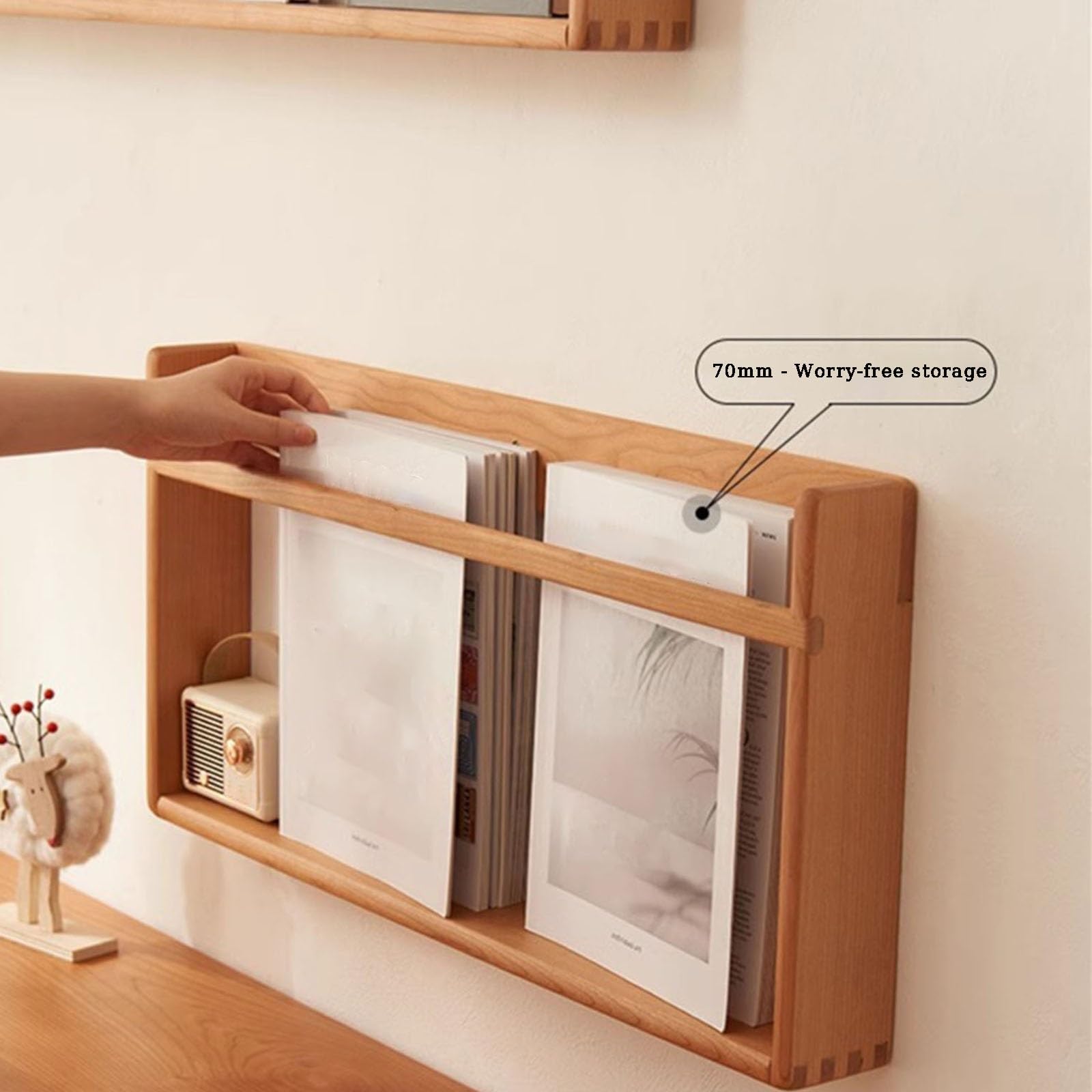 Holz Wandmontierter Zeitschriftenhalter, Akten Organizer | Für Eingangsbereich, Büro, Wohnzimmer, Wartezimmer(Beige,90cm)