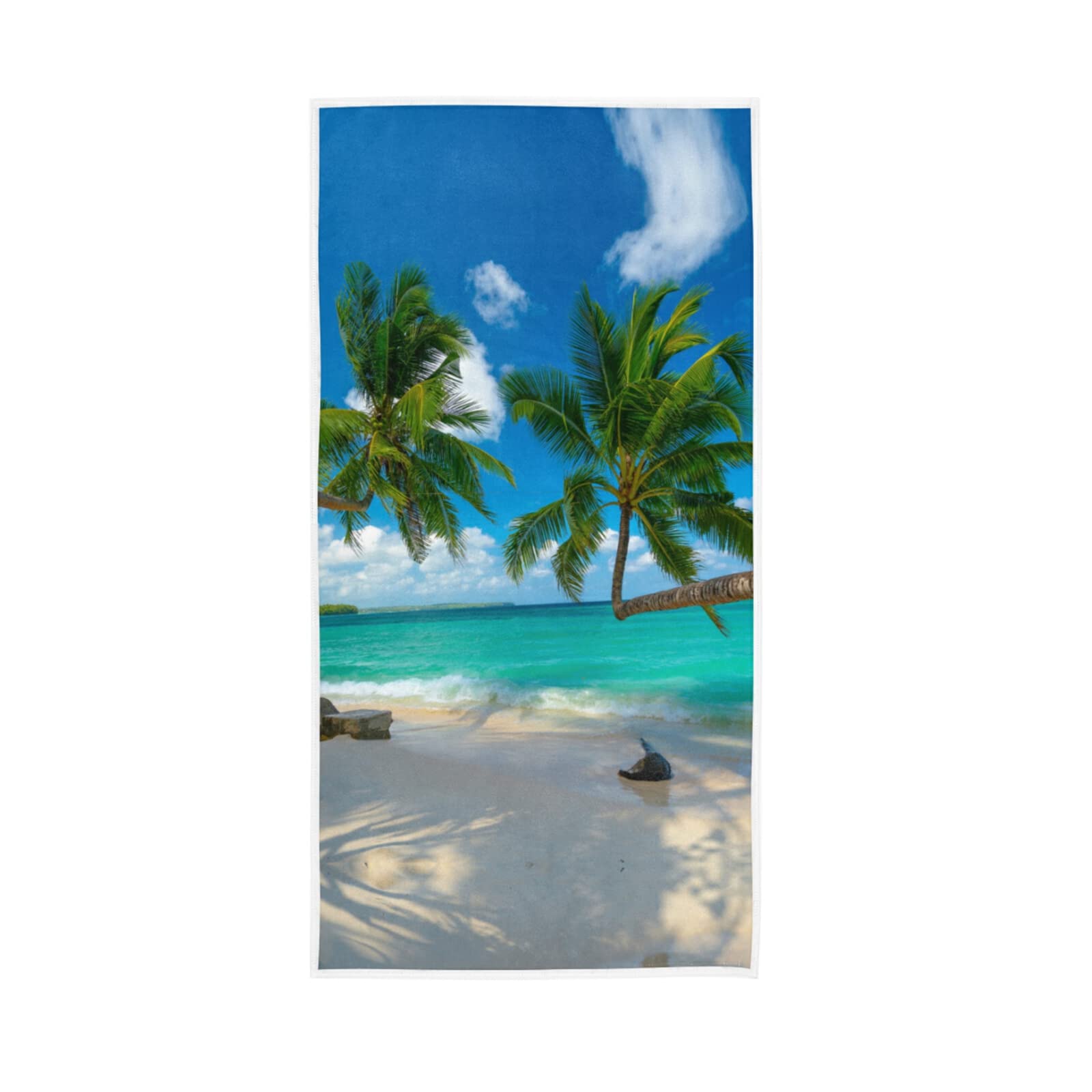 LSRCPD Tropical White Sandy Beach with Green Palm Tree and Turquoise Sea Soft Hand Bath Towel 30" x 15" Thin Fast Drying Absorbent Soft Towels for Kitchen Gym Spa Hotel Beach