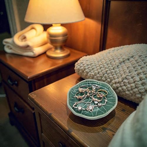 Miniatura 4 de BestySuperStore Bandeja pequeña en forma de hoja de loto verde oscuro de 4 pulgadas, hecho a mano, plato decorativo de porcelana de cerámica,