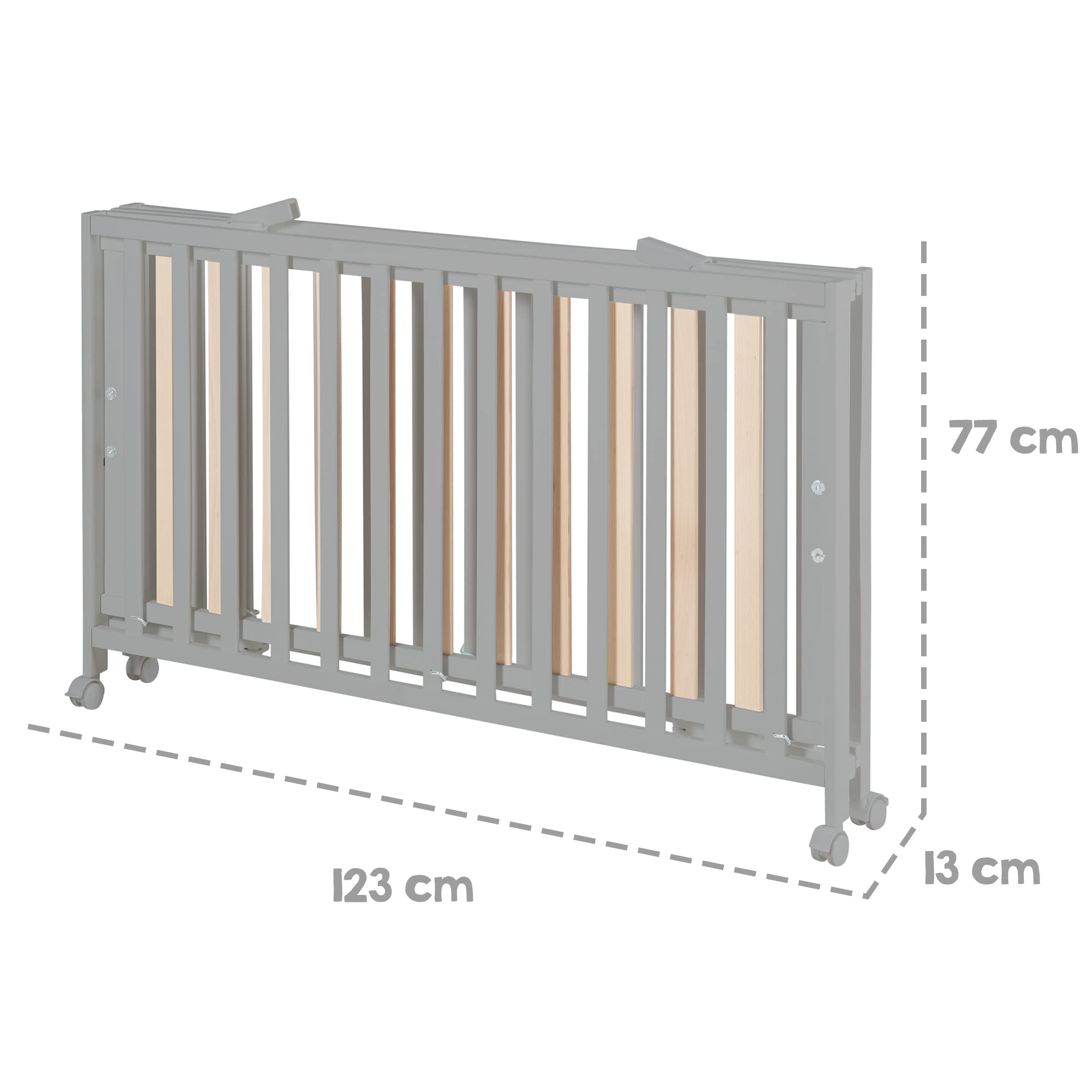 roba Klappbett Fold Up 60 x 120 - Klappbares Babybett aus Holz - 2-fach höhenverstellbar - Platzsparendes Gitterbett auf Rollen - Taupe