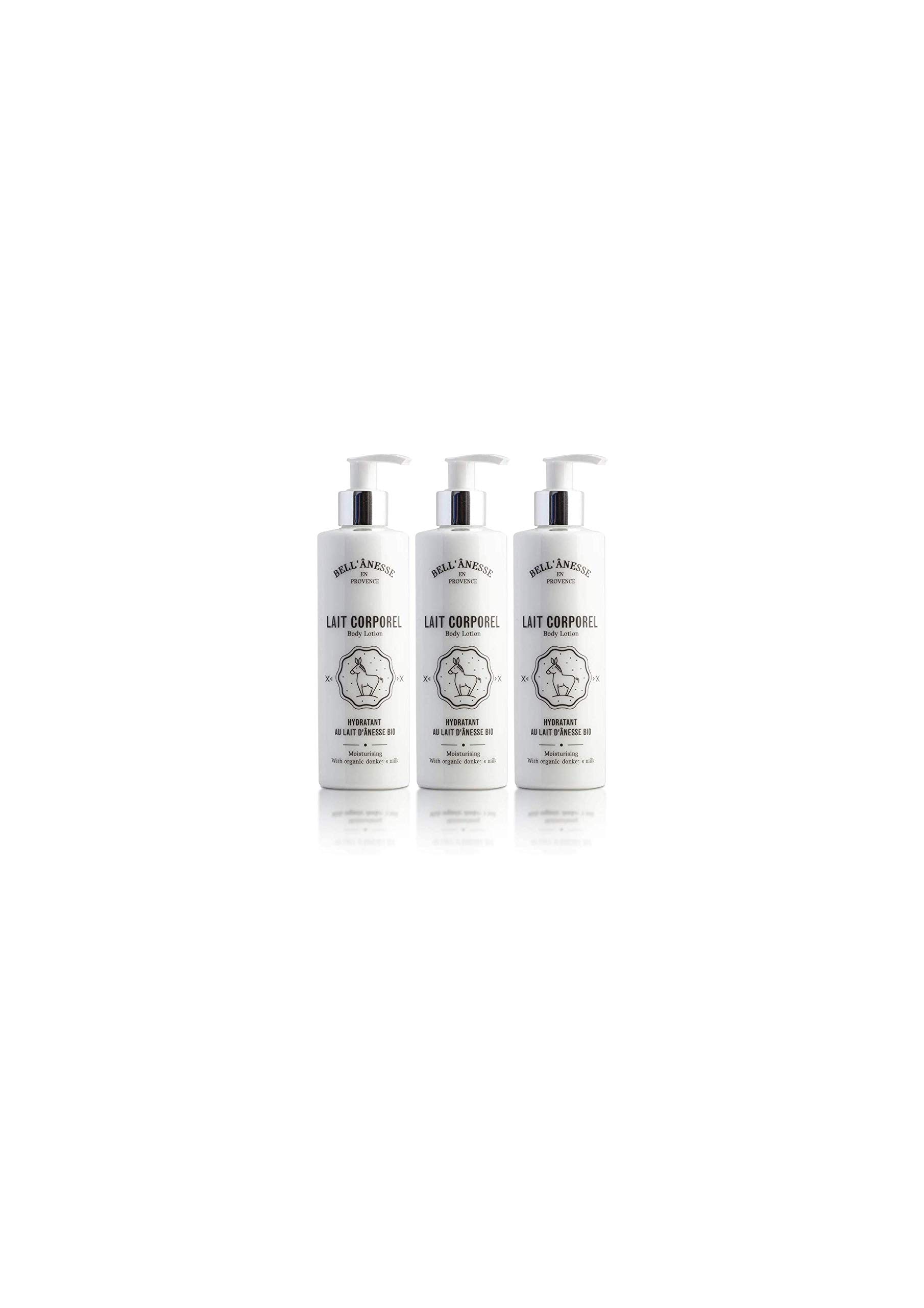 La Bell’ Anesse Lait Corporel Bio au Lait d’Ânesse, Lot 3 x 250 ml | Soin prolongé hydratation, Sans silicone ni paraben, Flacons poussoir pratiques, Label Provence Nature, Douceur confort