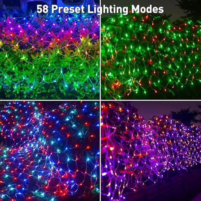 Aoycocr Smart Halloween Net Lights Outdoor, 4 x 6 ft 150 LEDs Bluetooth App Control, 58+ Scene Modes Music Sync, IP44 Waterproof RGB Connectable Mesh Lights for Bush Tree Yard Christmas Decorations