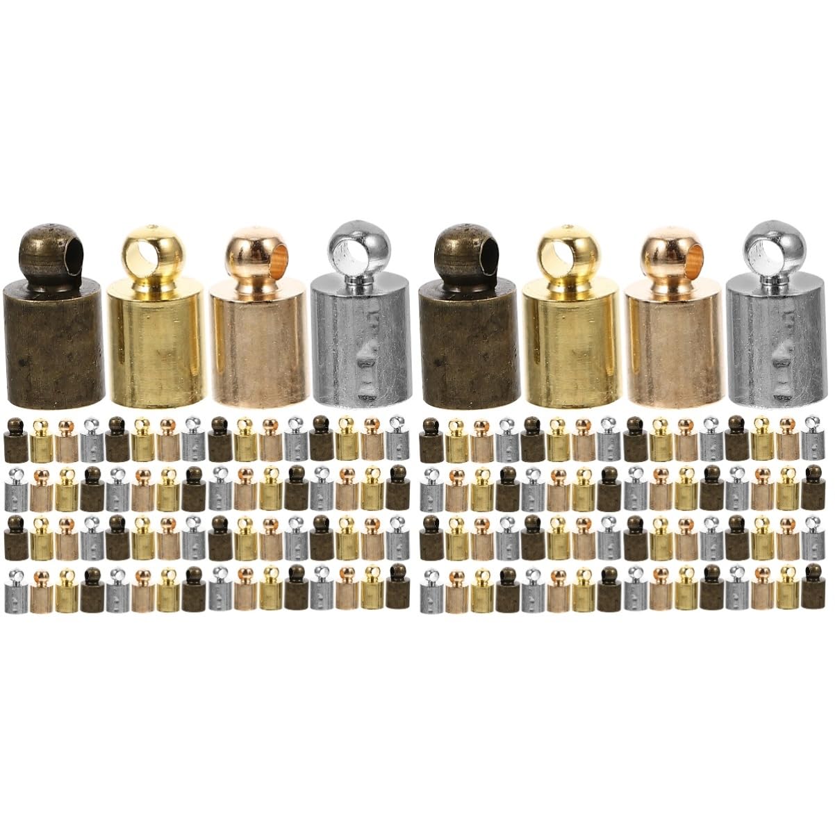 HOMSFOU 2sets 100pcs Metal Tassel End Caps Durable Copper Jewelry Making Supplies for Keychains Necklaces Bracelets and Bag Pendants Mixed Colors for DIY Projects 100pcs*2